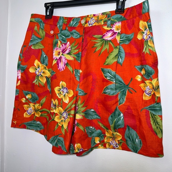 VINTAGE 100% linen Lauren Ralph Lauren Floral Red Women's Shorts - Picture 4 of 13